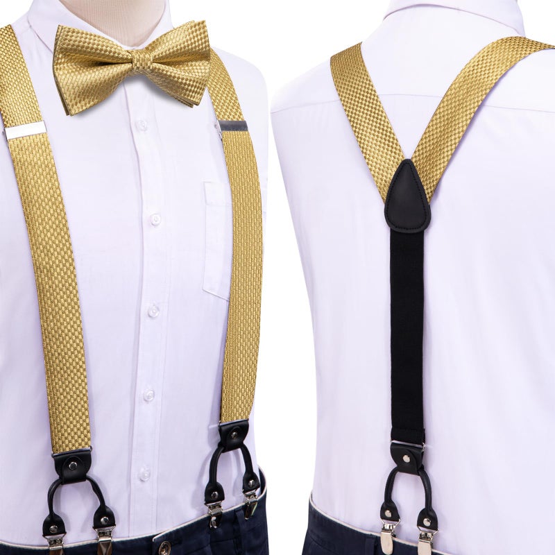 Dubulle Gold Suspenders for Men and Gold Bow Tie Pocket Square Set - Image 2